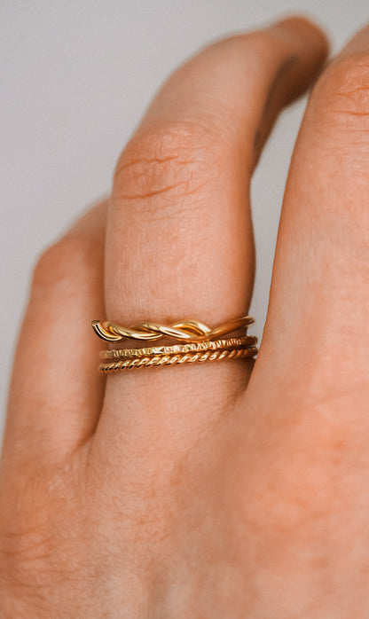 Barbed Wire Texture Set of 3 Rings, 14K Gold Fill