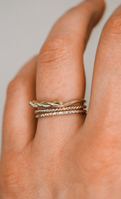 Barbed Wire Texture Set of 3 Rings, Sterling Silver