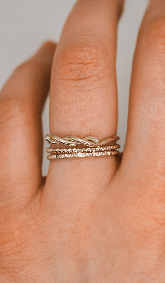 Barbed Wire Texture Set of 3 Rings, Sterling Silver