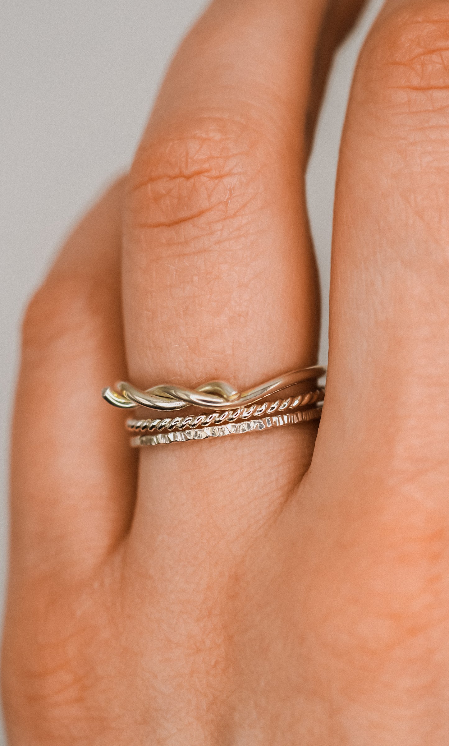 Barbed Wire Texture Set of 3 Rings, Sterling Silver