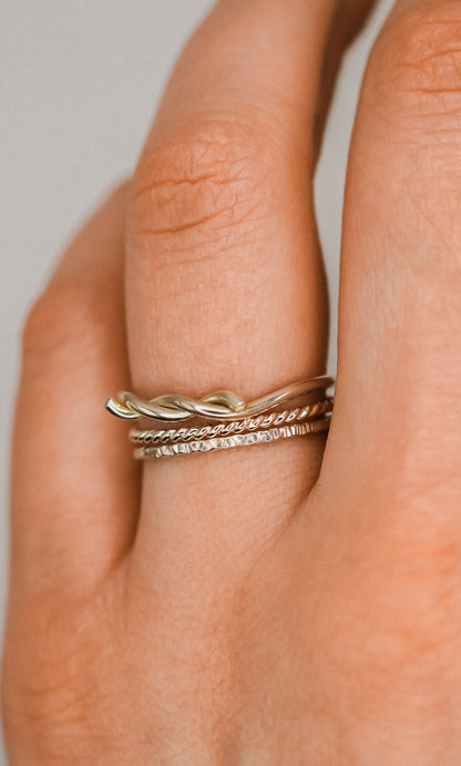 Barbed Wire Texture Set of 3 Rings, Sterling Silver