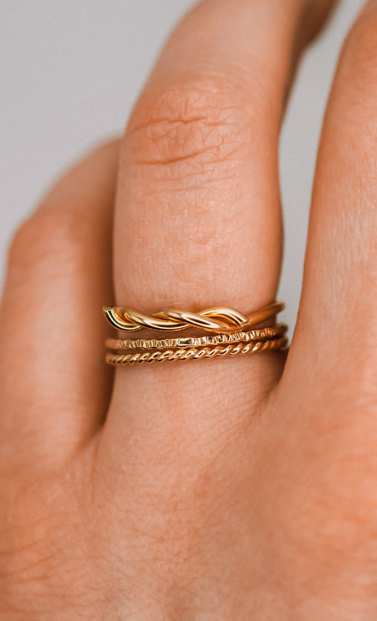 Barbed Wire Texture Set of 3 Rings, 14K Gold Fill