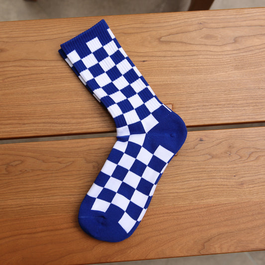 Blue & White Checkered Ankle Socks