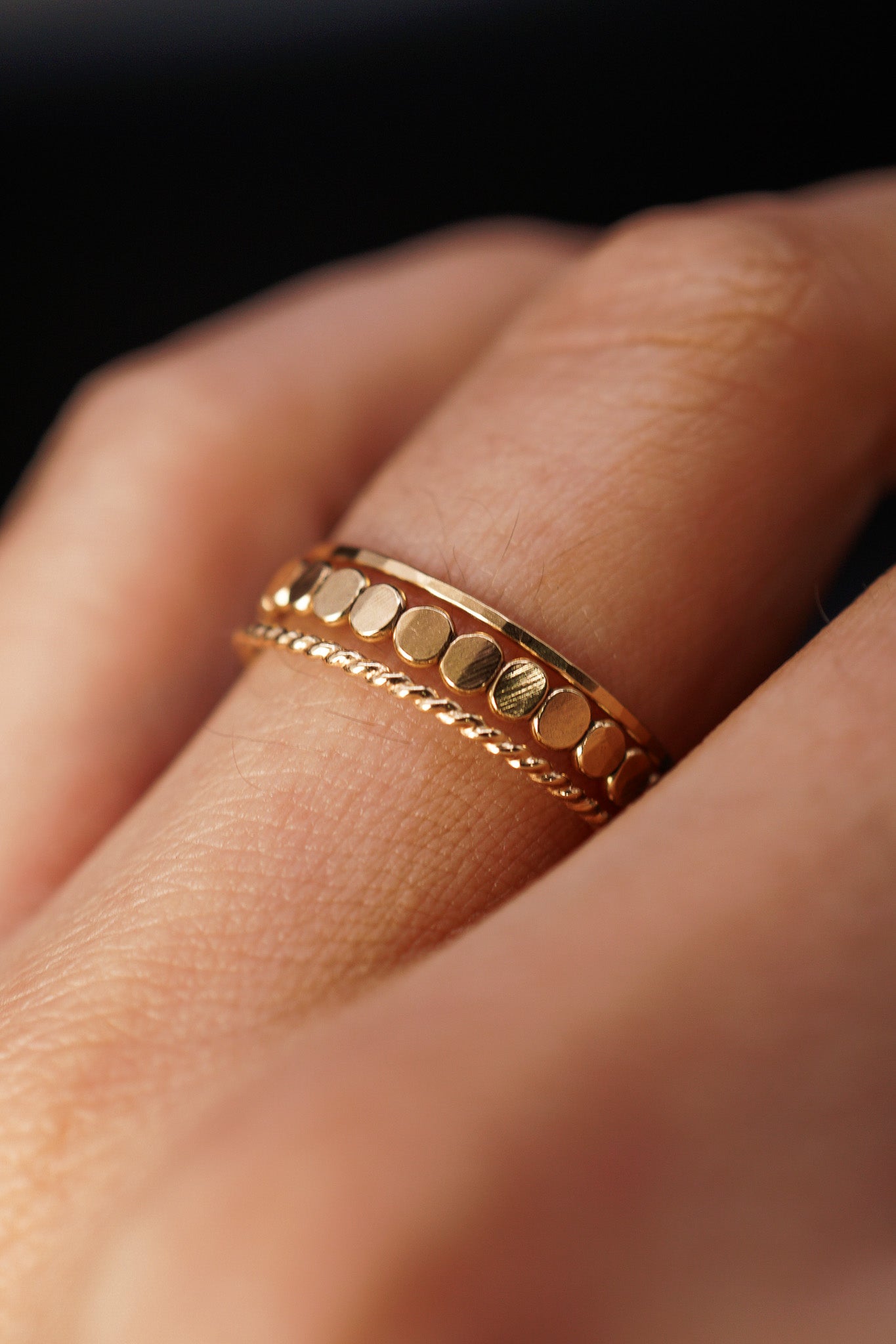 Bead & Twist Mixed Texture Set of 3 Stacking Rings, Gold Fill, Rose Gold Fill or Sterling Silver