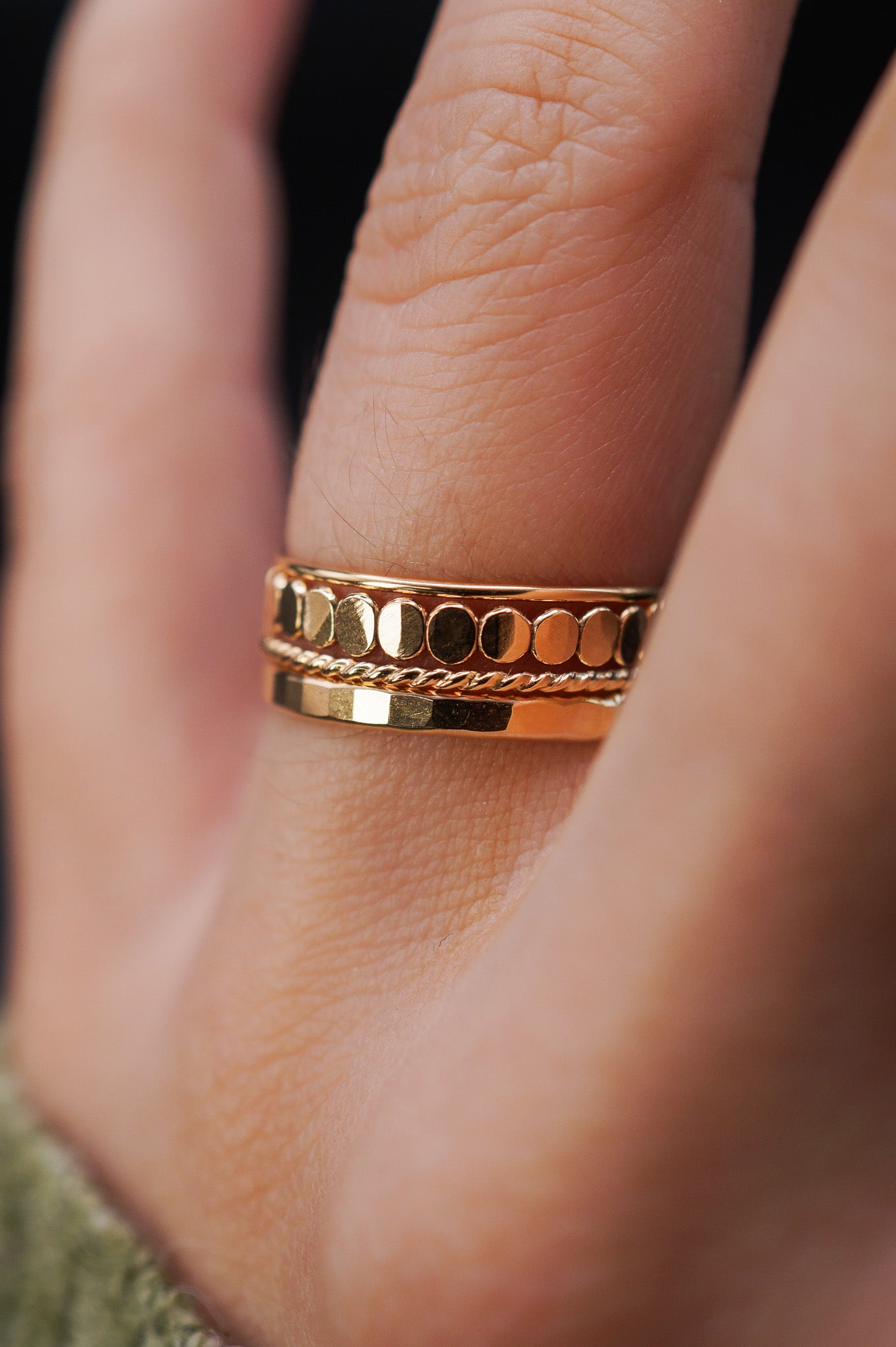 Bead & Twist Texture Set of 4 Stacking Rings, Gold Fill, Rose Gold Fill or Sterling Silver