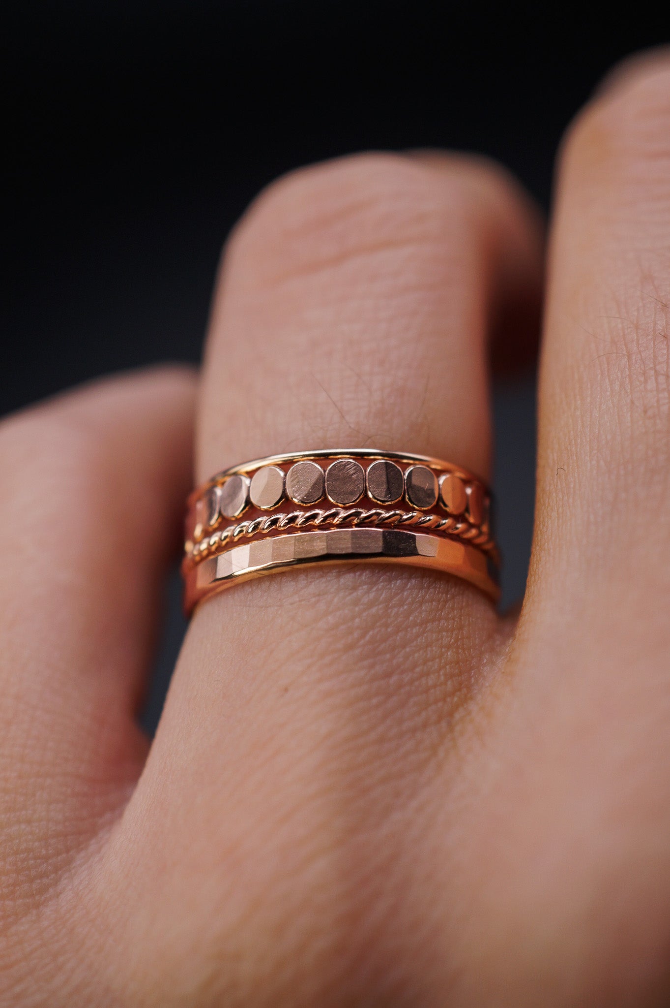 Bead & Twist Texture Set of 4 Stacking Rings, Gold Fill, Rose Gold Fill or Sterling Silver