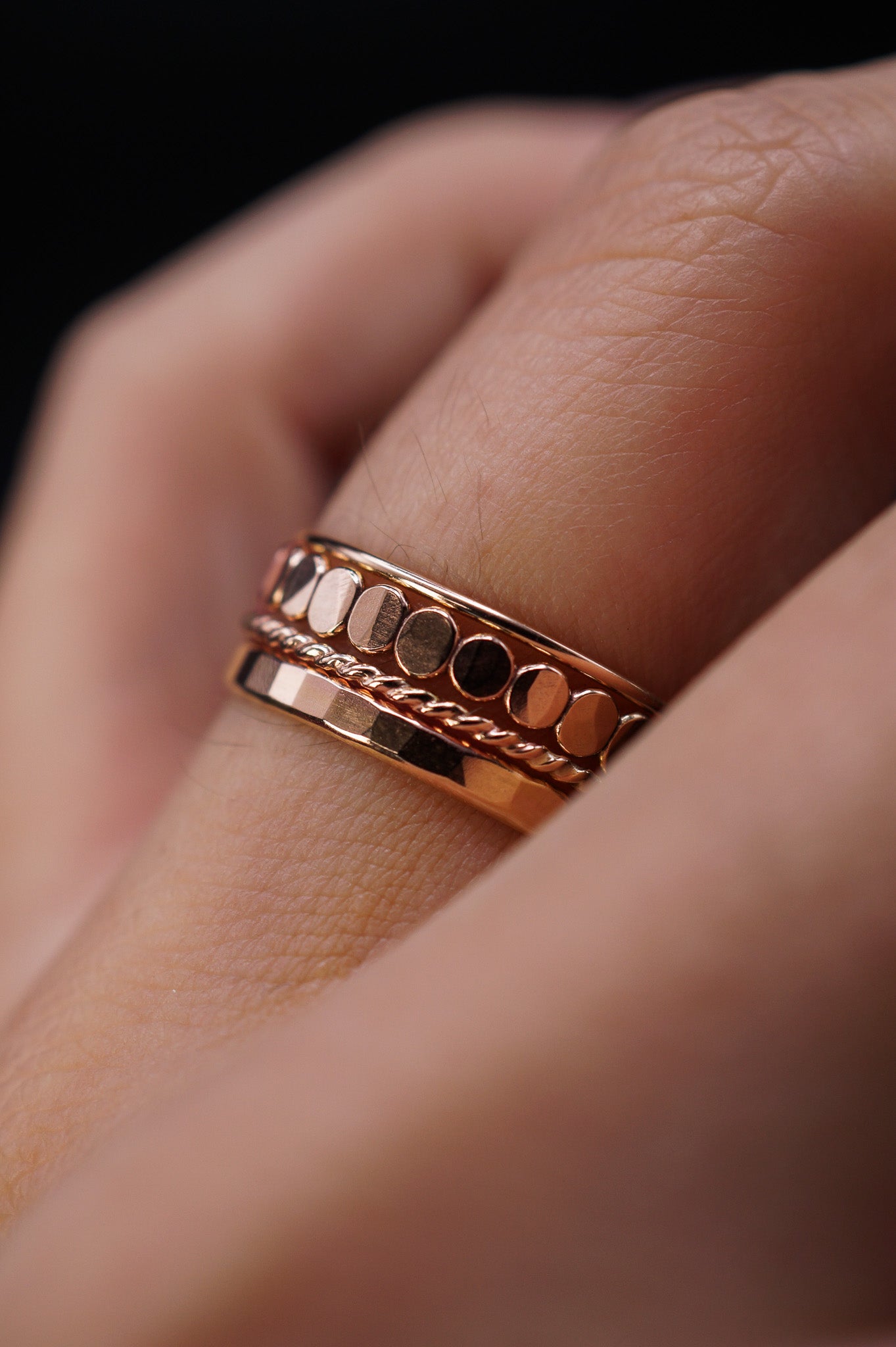 Bead & Twist Texture Set of 4 Stacking Rings, Gold Fill, Rose Gold Fill or Sterling Silver