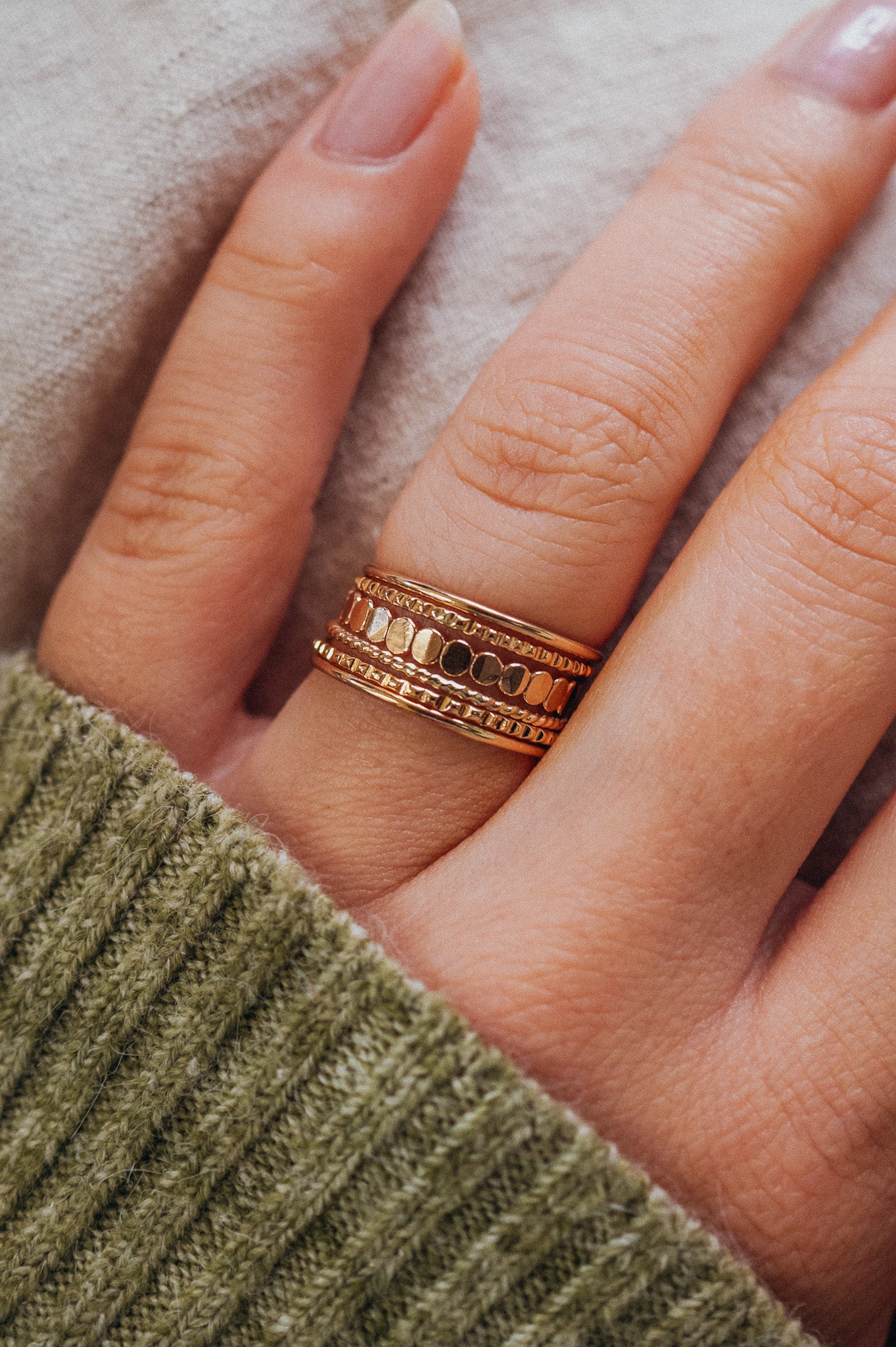 Bead Textured Set of 6 Stacking Rings, Gold Fill, Rose Gold Fill or Sterling Silver
