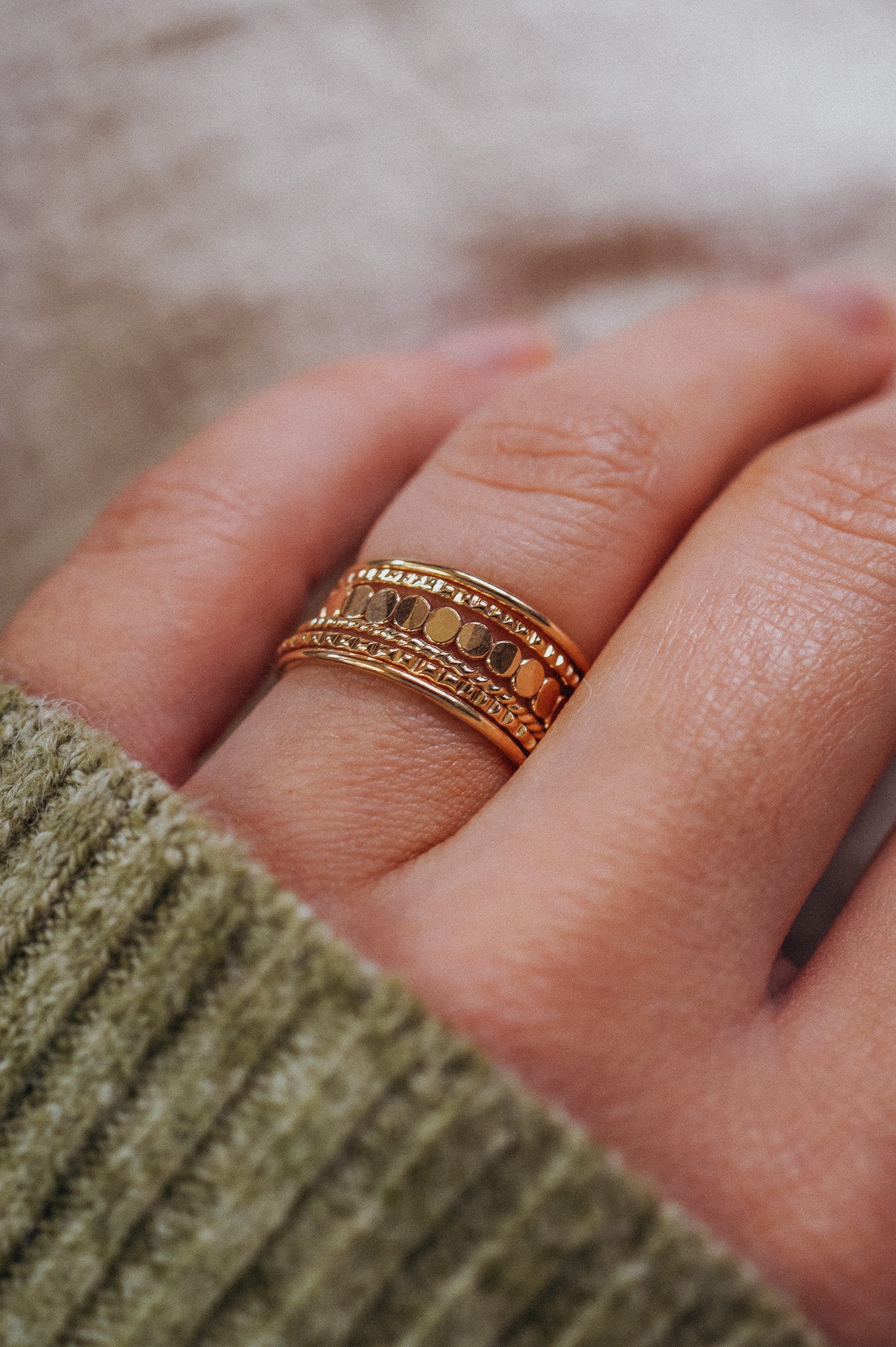 Bead Textured Set of 6 Stacking Rings, Gold Fill, Rose Gold Fill or Sterling Silver