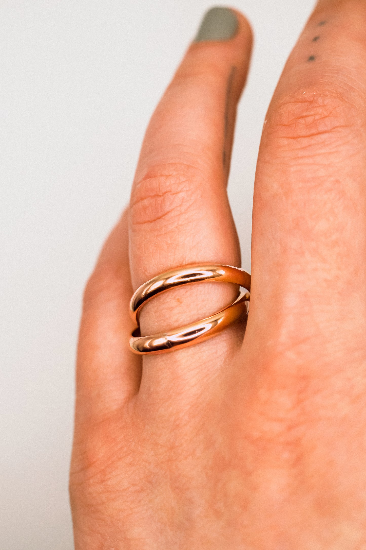 Chunky Interlocking Ring Set of 2, 14K Rose Gold Fill