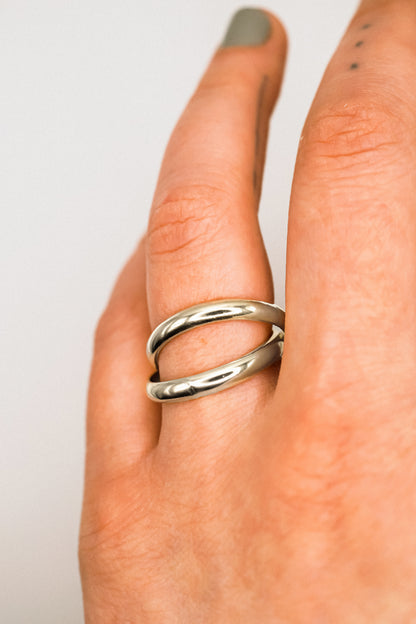 Chunky Interlocking Ring Set of 2, Sterling Silver