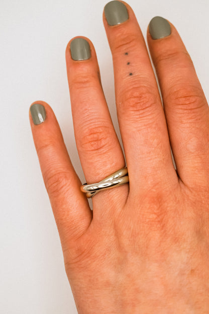 Chunky Interlocking Ring Set of 2, Sterling Silver