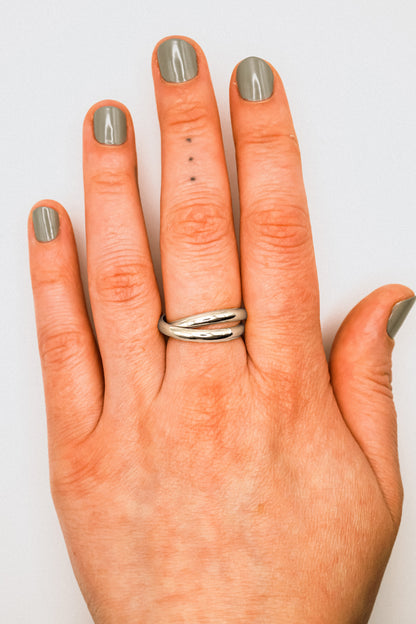 Chunky Interlocking Ring Set of 2, Sterling Silver