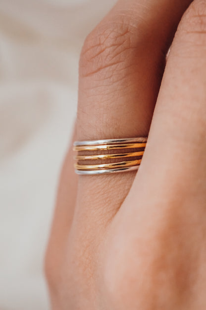 Connected Set of 3 Rings, Solid 14K Gold