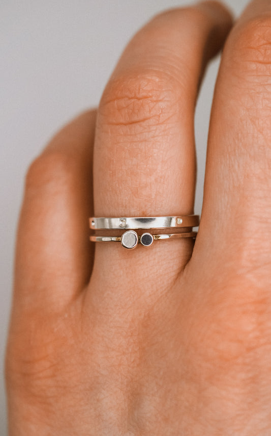 Double Pebble & Dotted Ring Set of 2, Sterling Silver