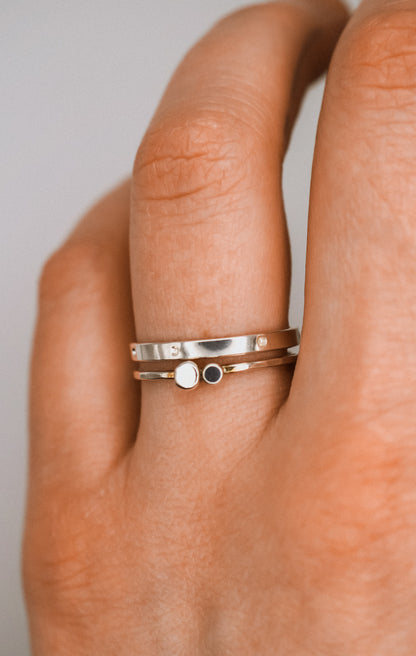 Double Pebble & Dotted Ring Set of 2, Sterling Silver
