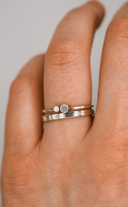 Double Pebble & Dotted Ring Set of 2, Sterling Silver