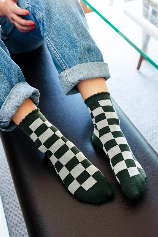 Green Large Checkered Ankle Socks