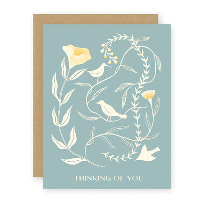 Thinking Of You Birds & Flowers Greeting Card