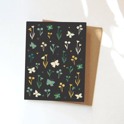 Night Floral Butterflies Greeting Card