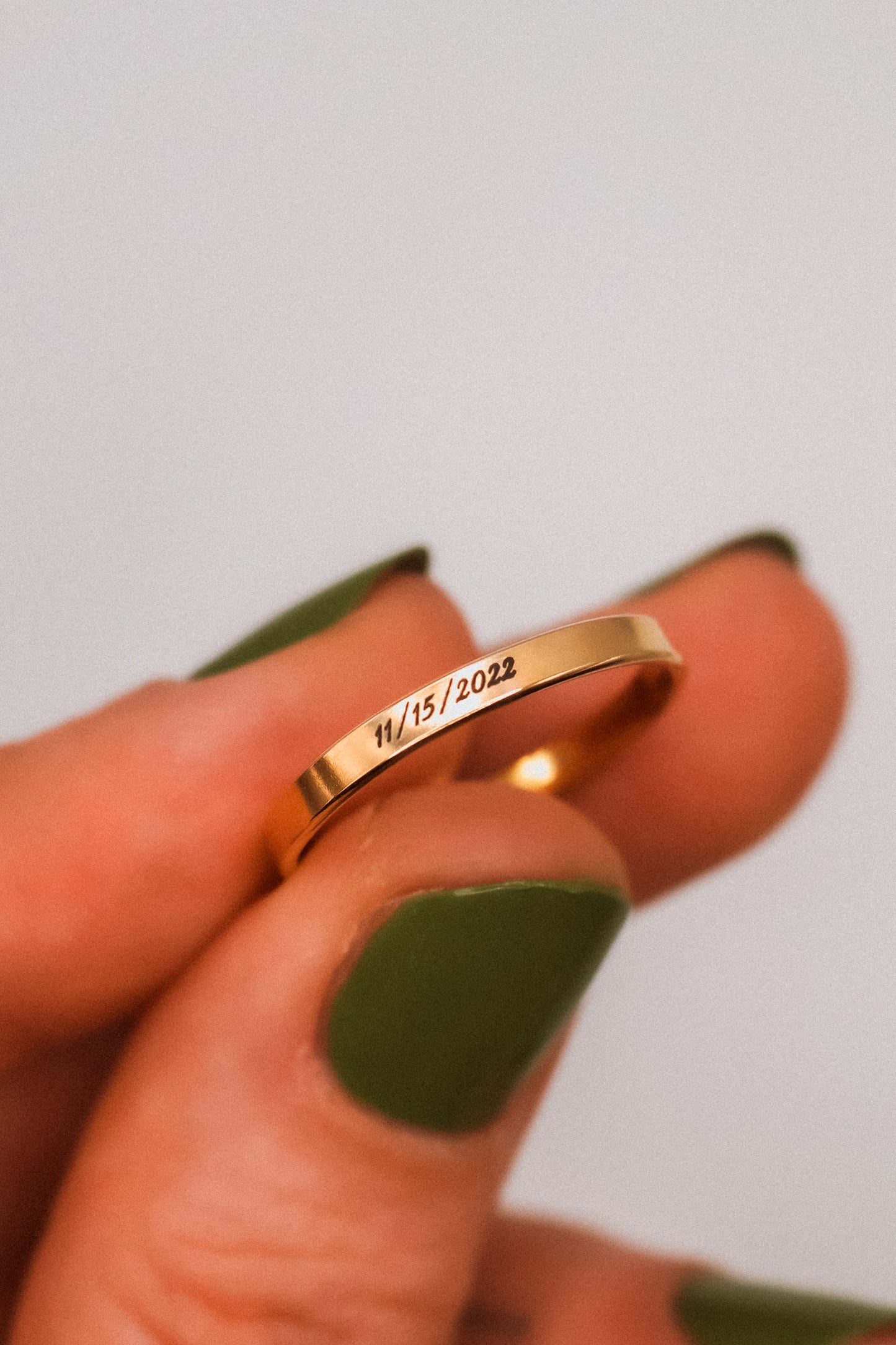 Custom Date Engraved Mirror Band, 14K Gold Fill, Rose Gold Fill or Sterling Silver