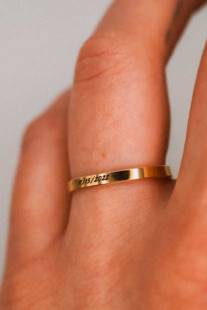 Custom Date Engraved Mirror Band, 14K Gold Fill, Rose Gold Fill or Sterling Silver