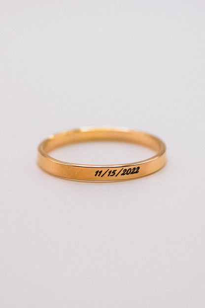 Custom Date Engraved Mirror Band, 14K Gold Fill, Rose Gold Fill or Sterling Silver