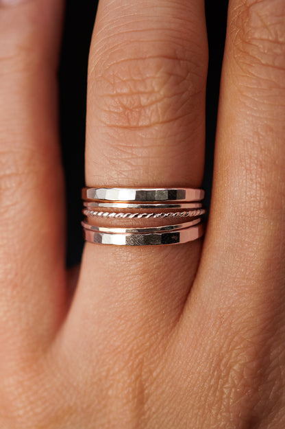 The Ultimate Twist Set of 5 Stacking Rings, Gold Fill, Rose Gold Fill or Sterling Silver