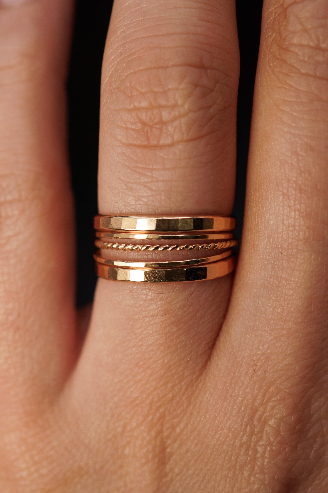 The Ultimate Twist Set of 5 Stacking Rings, Gold Fill, Rose Gold Fill or Sterling Silver