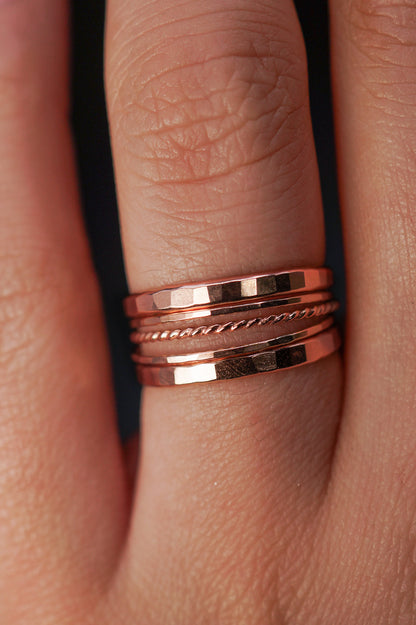 The Ultimate Twist Set of 5 Stacking Rings, Gold Fill, Rose Gold Fill or Sterling Silver