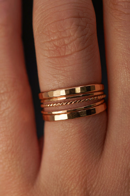 The Ultimate Twist Set of 5 Stacking Rings, Gold Fill, Rose Gold Fill or Sterling Silver