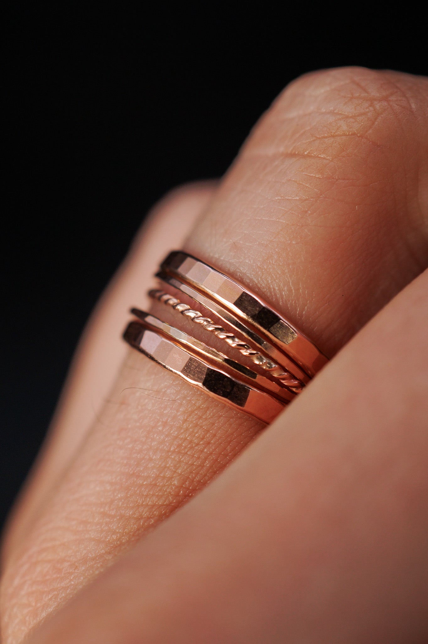 The Ultimate Twist Set of 5 Stacking Rings, Gold Fill, Rose Gold Fill or Sterling Silver