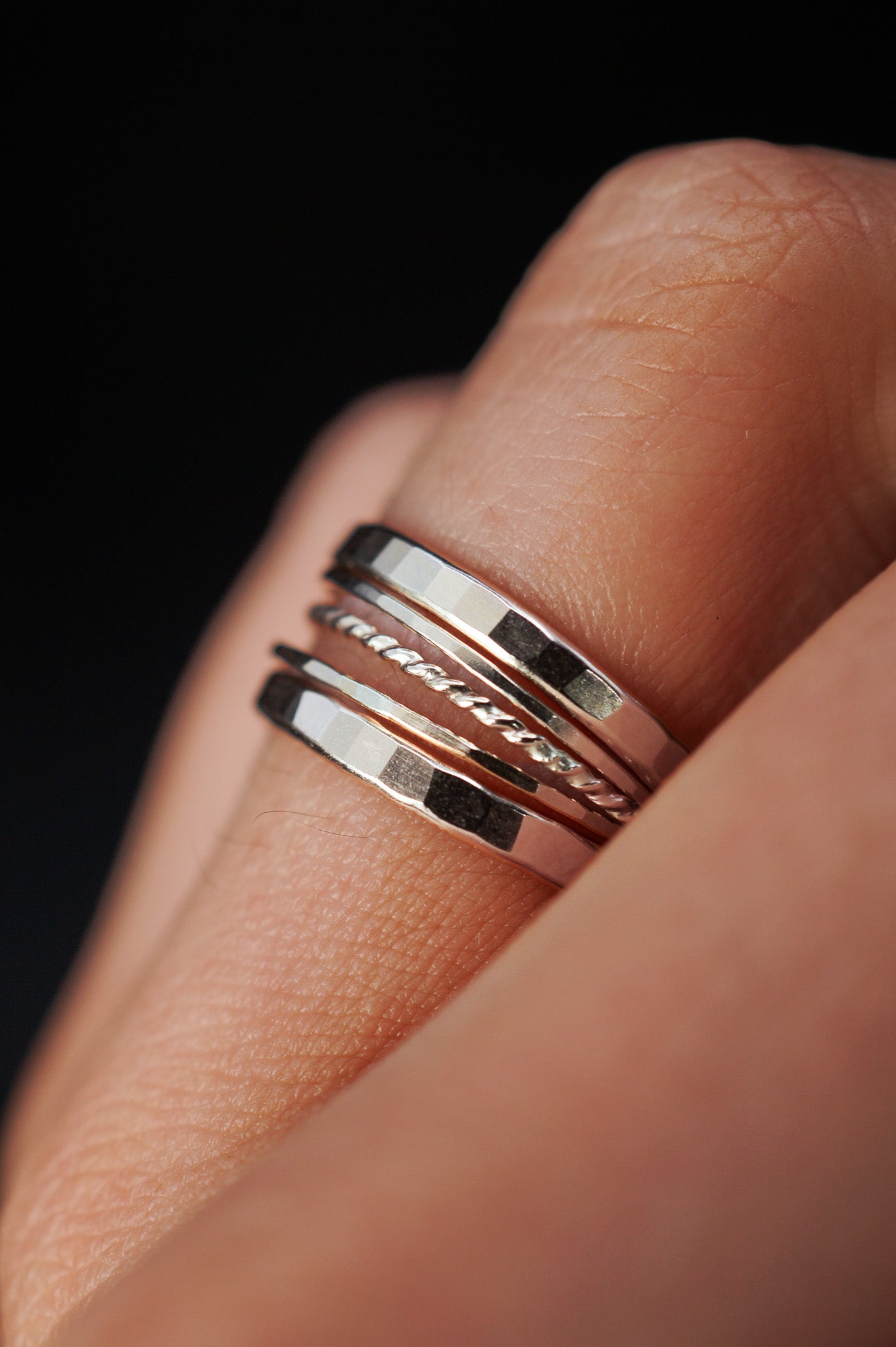 The Ultimate Twist Set of 5 Stacking Rings, Gold Fill, Rose Gold Fill or Sterling Silver