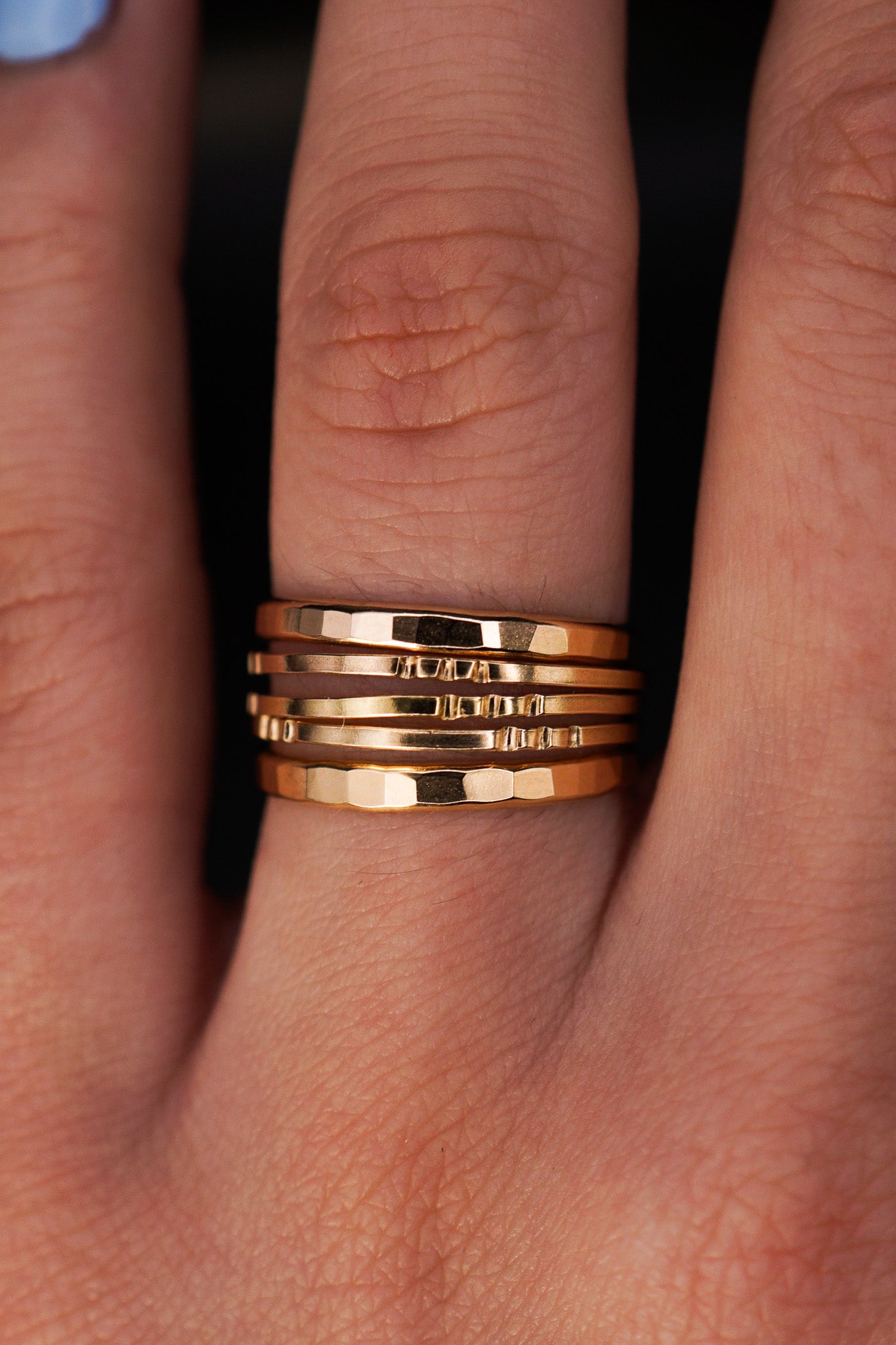 Square Lined Set of 5 Stacking Rings, Gold Fill, Rose Gold Fill or Sterling Silver