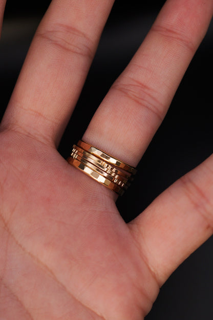 Square Lined Set of 5 Stacking Rings, Gold Fill, Rose Gold Fill or Sterling Silver