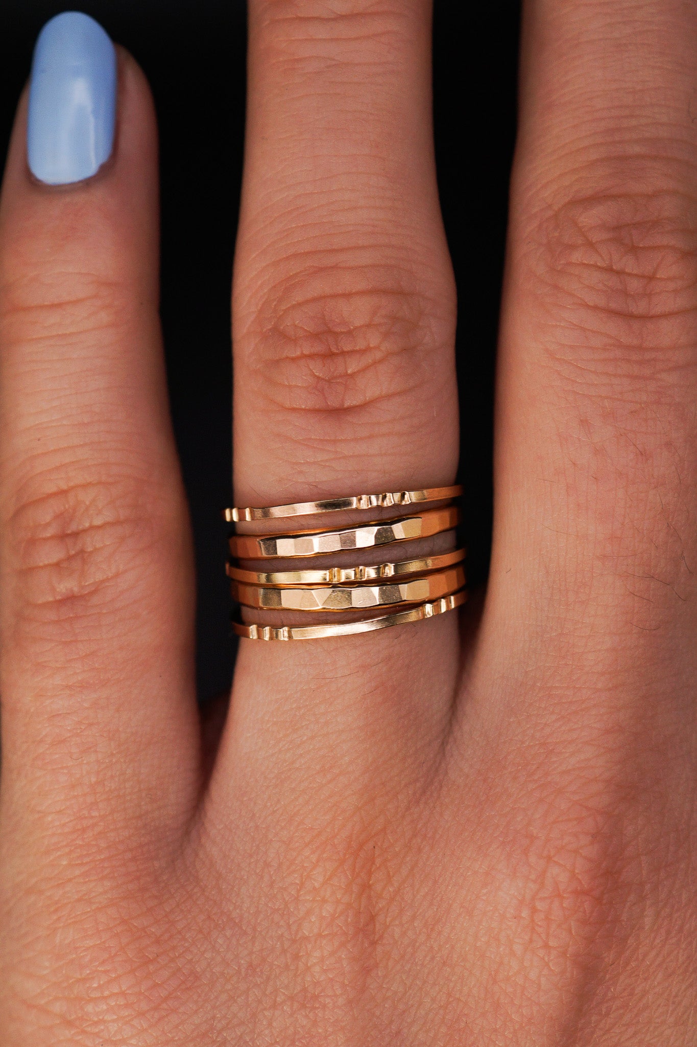 Square Lined Set of 5 Stacking Rings, Gold Fill, Rose Gold Fill or Sterling Silver