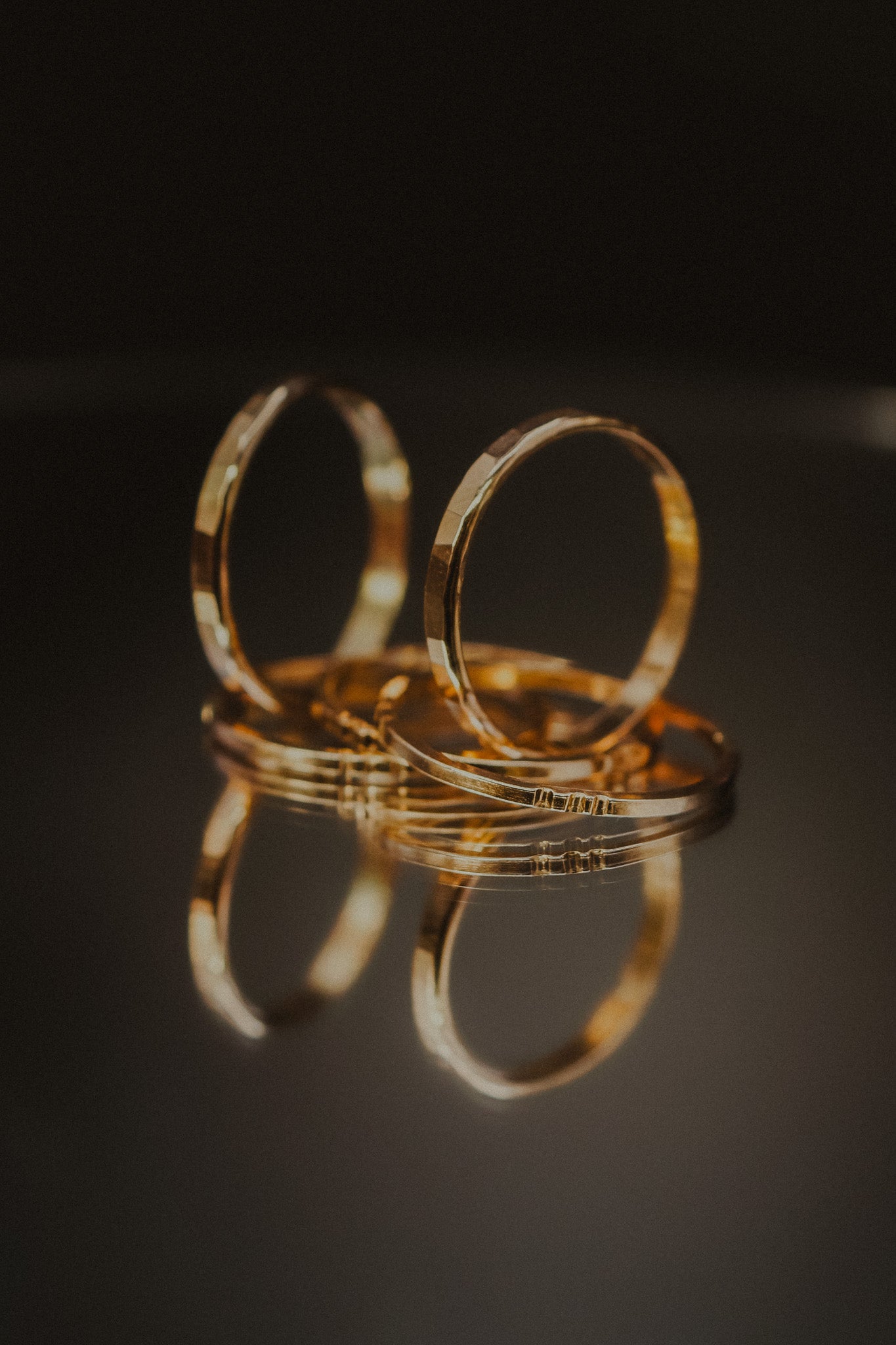 Square Lined Set of 5 Stacking Rings, Gold Fill, Rose Gold Fill or Sterling Silver