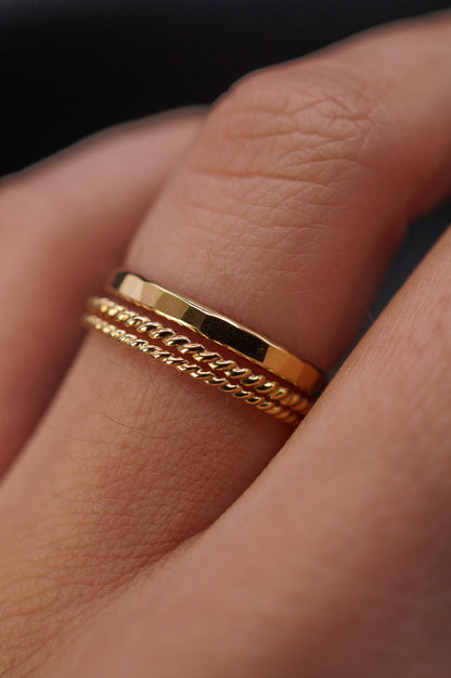 Extra Thick Twist Set of 3 Stacking Rings, Gold Fill, Rose Gold Fill or Sterling Silver