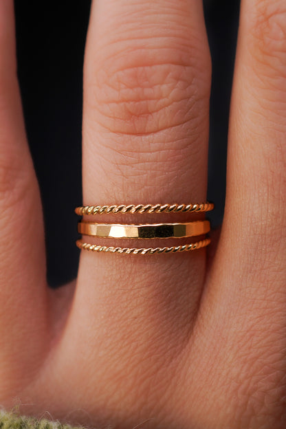 Extra Thick Twist Set of 3 Stacking Rings, Gold Fill, Rose Gold Fill or Sterling Silver