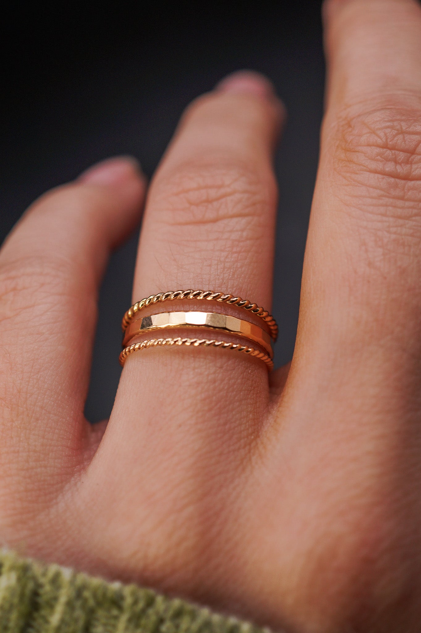 Extra Thick Twist Set of 3 Stacking Rings, Gold Fill, Rose Gold Fill or Sterling Silver