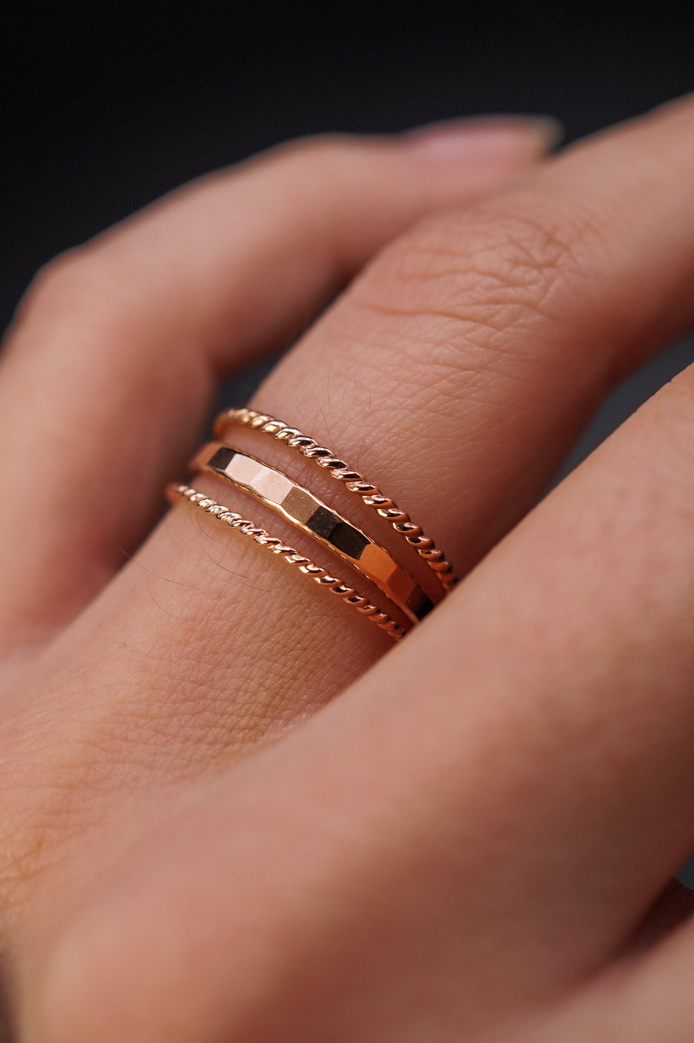 Extra Thick Twist Set of 3 Stacking Rings, Gold Fill, Rose Gold Fill or Sterling Silver