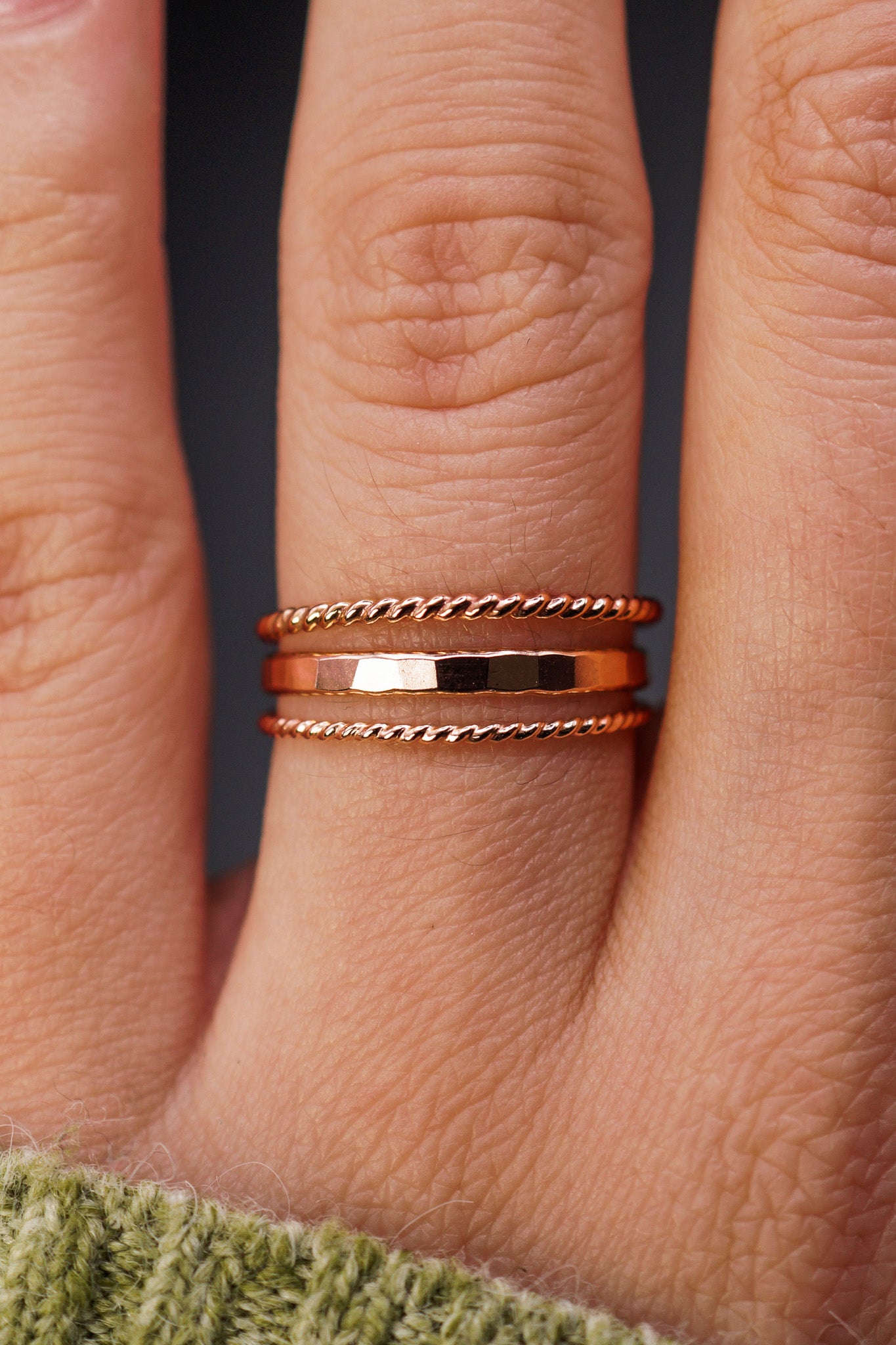 Extra Thick Twist Set of 3 Stacking Rings, Gold Fill, Rose Gold Fill or Sterling Silver