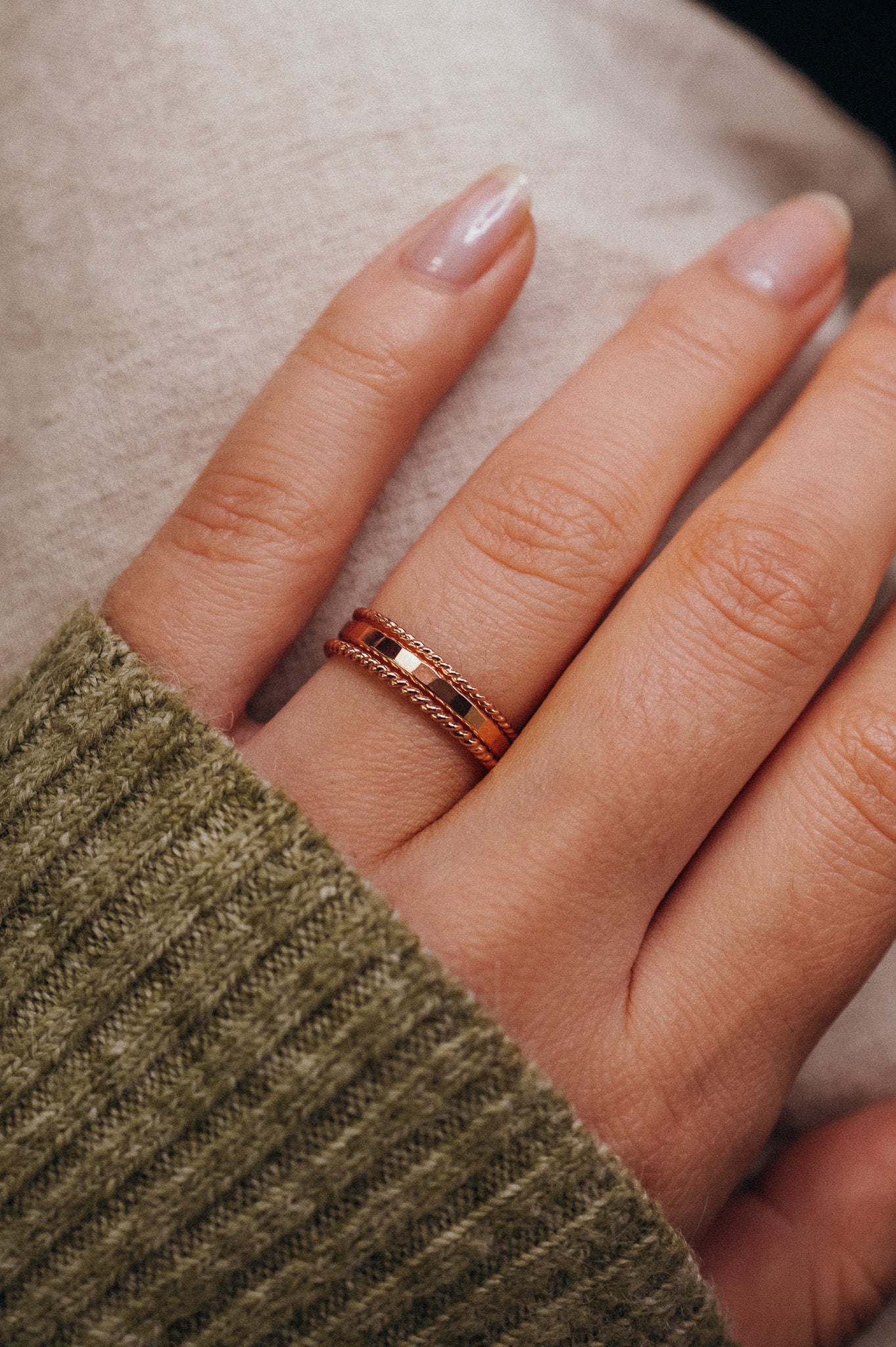 Extra Thick Twist Set of 3 Stacking Rings, Gold Fill, Rose Gold Fill or Sterling Silver