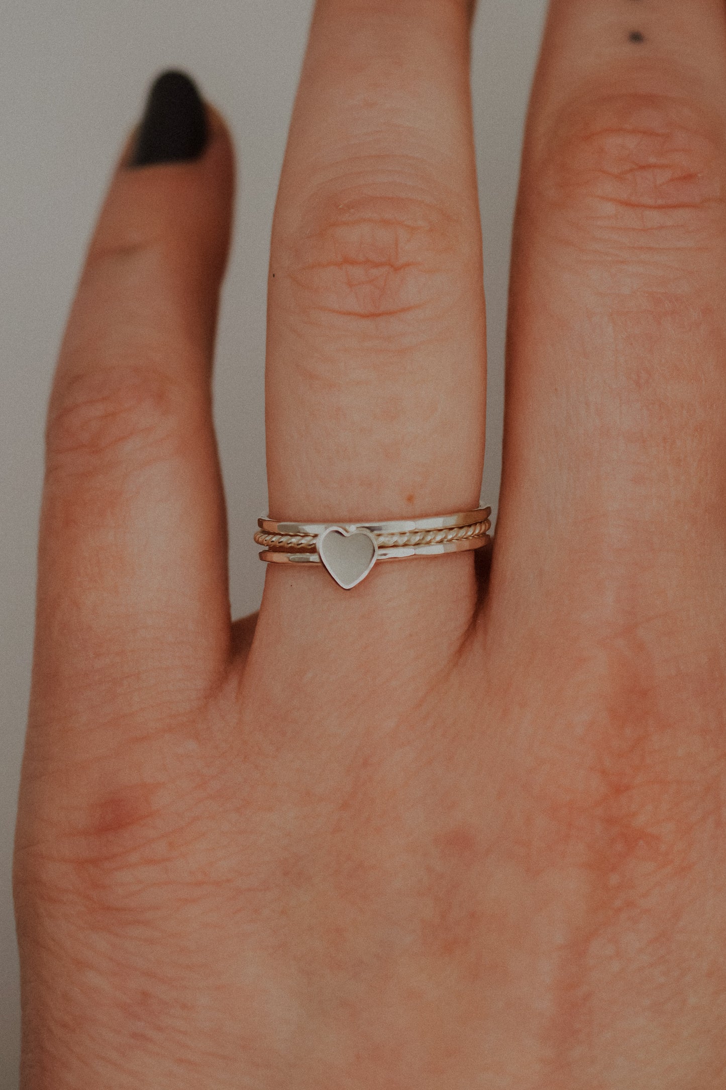 Heart Set of 3 Stacking Rings, Sterling Silver