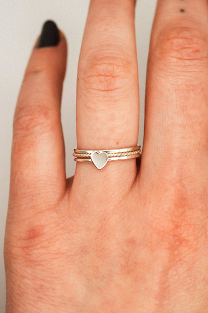 Heart Set of 3 Stacking Rings, Sterling Silver
