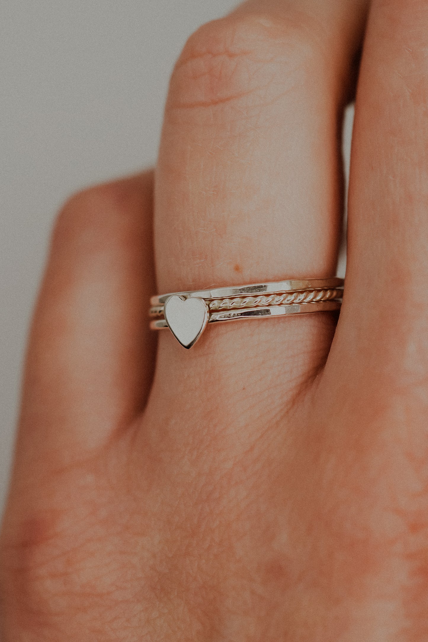 Heart Set of 3 Stacking Rings, Sterling Silver