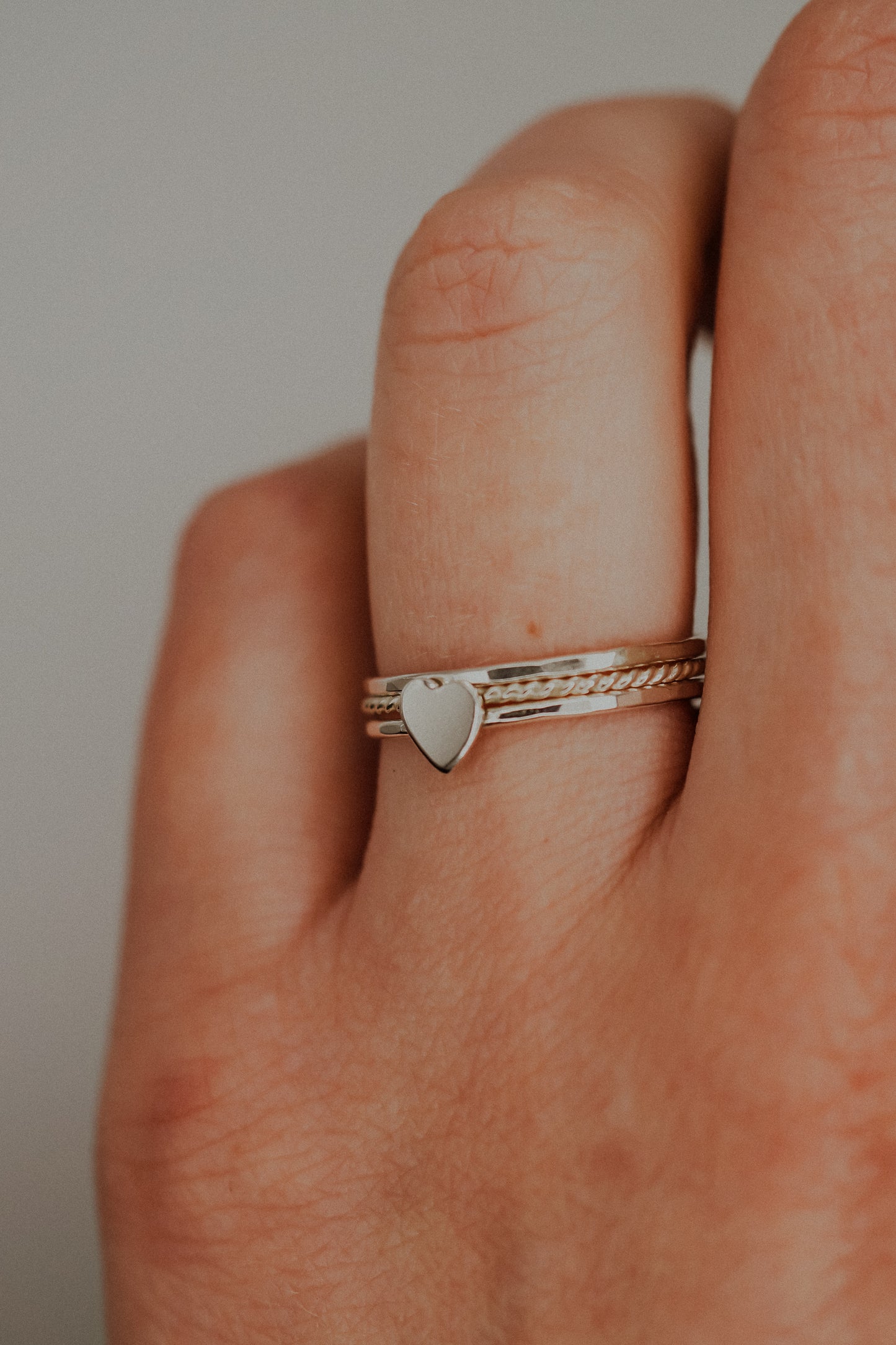 Heart Set of 3 Stacking Rings, Sterling Silver