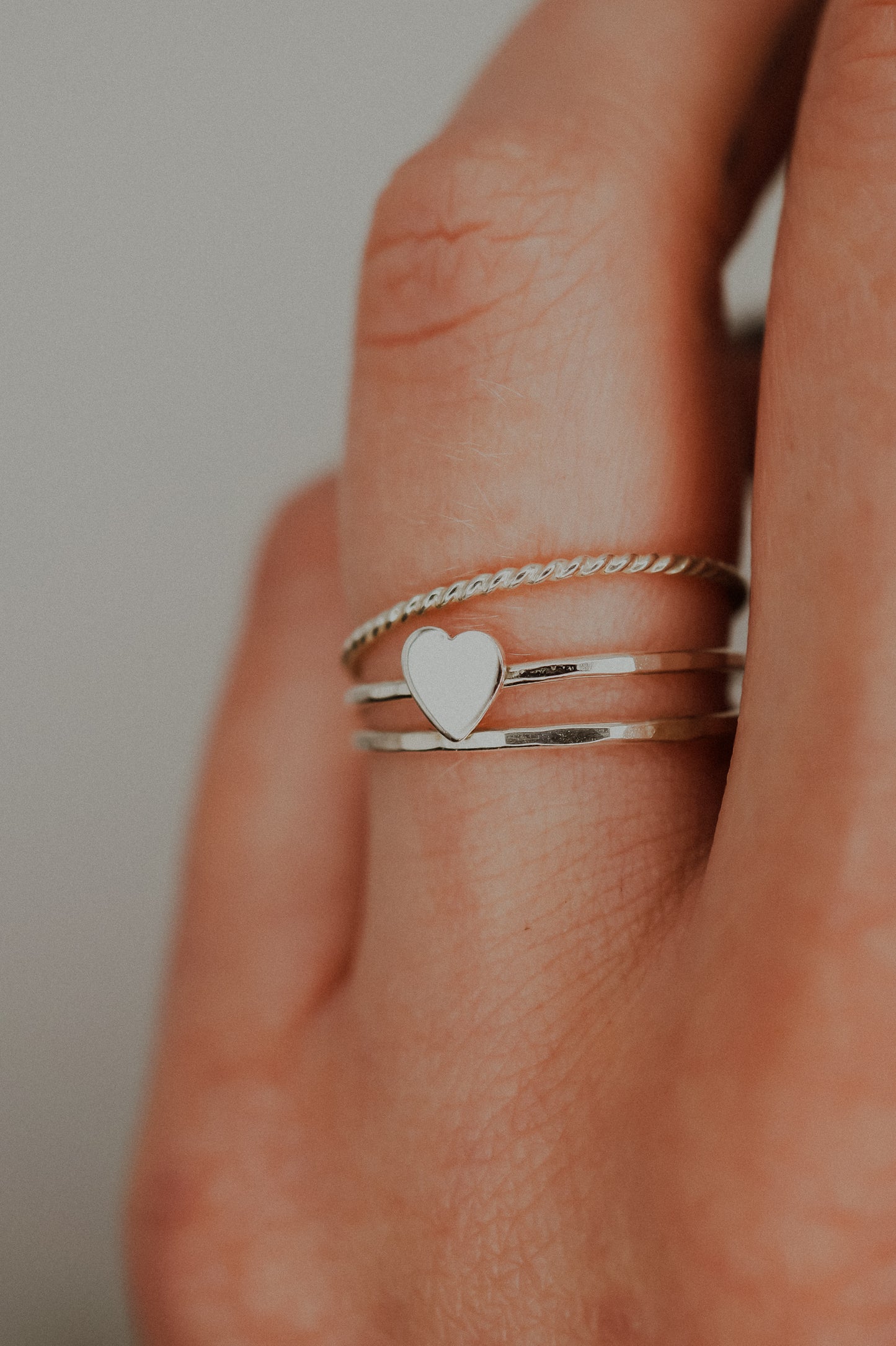 Heart Set of 3 Stacking Rings, Sterling Silver