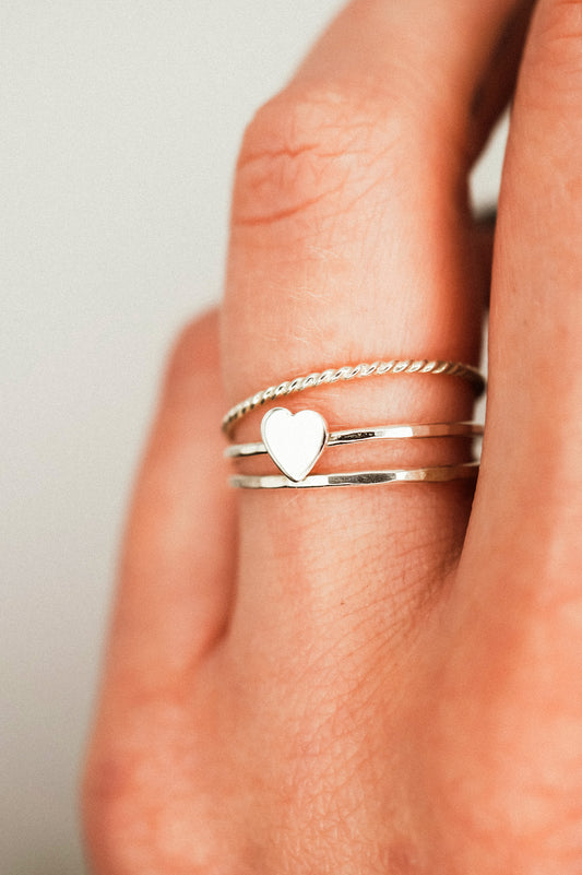 Heart Set of 3 Stacking Rings, Sterling Silver
