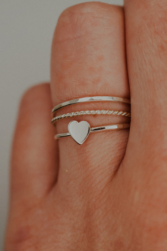 Heart Set of 3 Stacking Rings, Sterling Silver